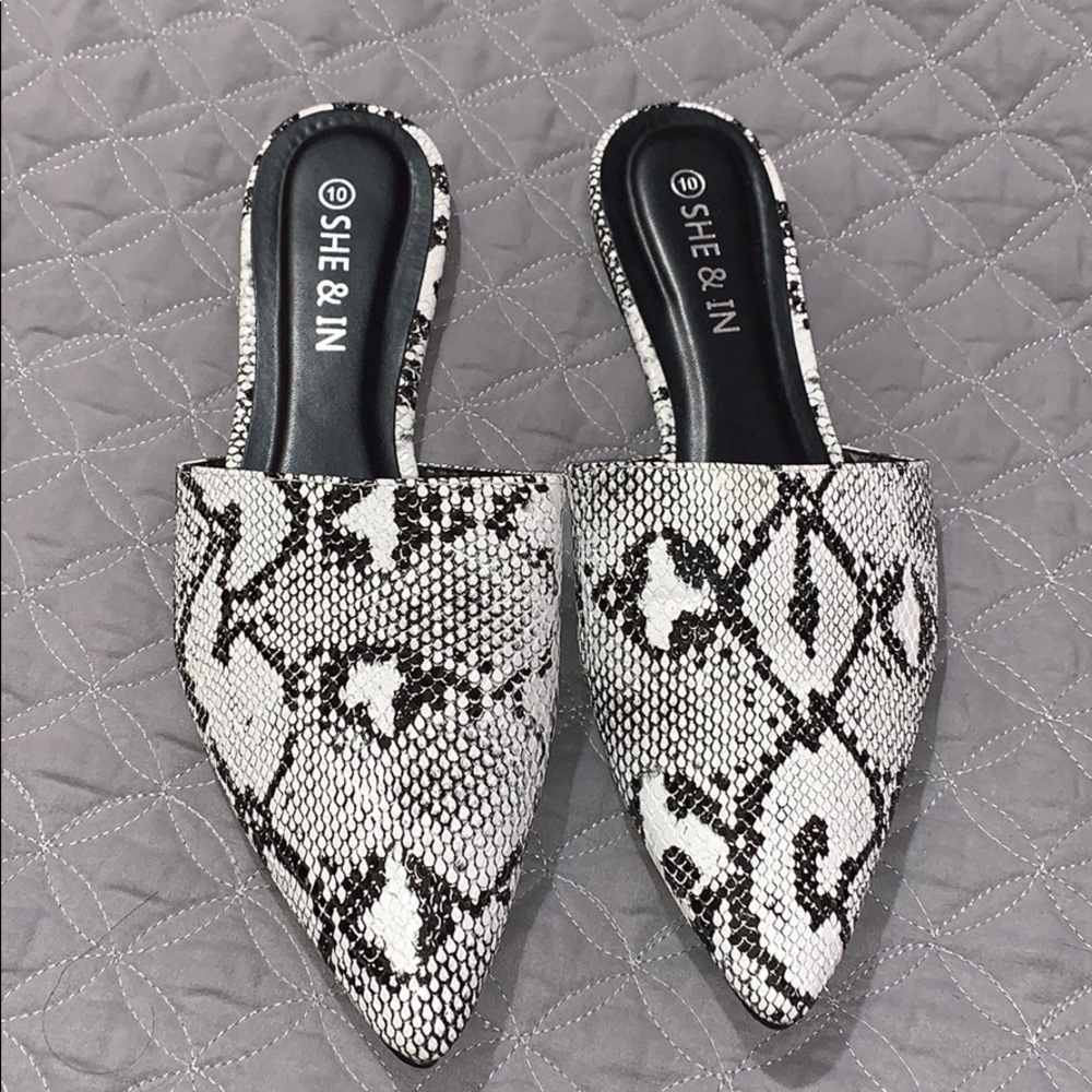 Snake print mules